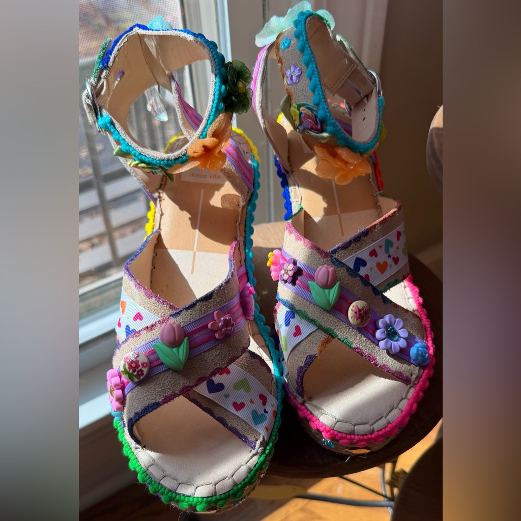 New Ooak Custom Multicolor Statement Heels Platform Sandals, Size Us 8.5